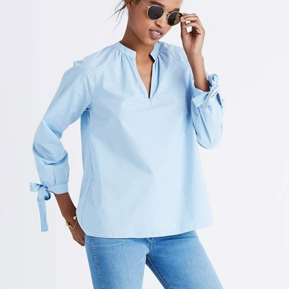 Madewell Tops - Madewell Striped Tie-Sleeve Popover Top